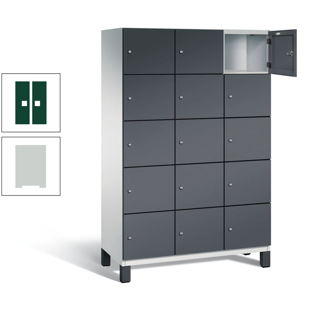 Fächerschrank, Stahlschrank, 15 Fächer, Türöffnungsbegrenzer, Füße, 1.980 x 1.200 x 525 mm (HxBxT), Korpus anthrazitgrau, Front anthrazitgrau