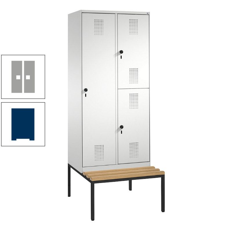 Garderobenschrank, Spind ein- und doppelstöckig Sitzbank, 2 Abteile, 3 Fächer, 2.090 x 800 x 500 mm (HxBxT), Front anthrazitgrau, Korpus anthrazitgrau