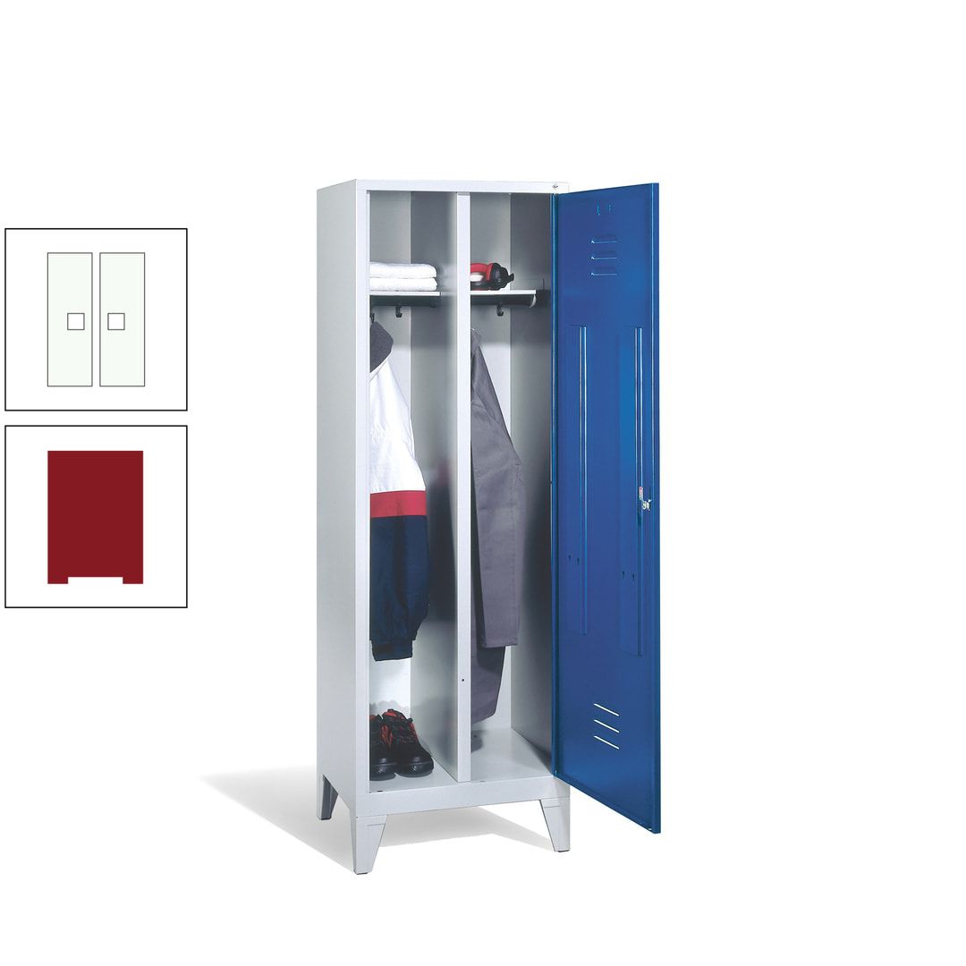 Doppel-Spind mit Großtür, Garderobenschrank mit Füßen, 2 Abteile a 300 mm, Korpus anthrazitgrau, Tür anthrazitgrau, 1.850 x 610 x 500 mm (HxBxT)