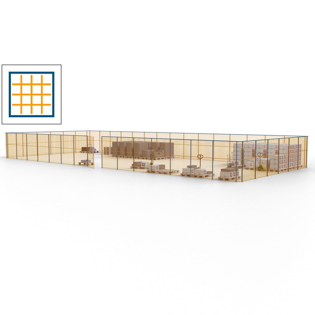 Maschinen Schutzgitter - Hallentrennwand - Sicherheitszaun - Tür - 63 m - 2.200 x 22.900 x 9.400 mm (HxBxT) - enzianblau