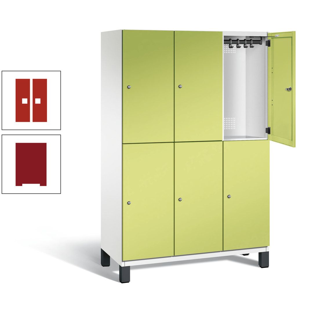 Fächerschrank, Stahlschrank, doppelstöckig, 6 Fächer, Füße, Korpus anthrazitgrau, Tür anthrazitgrau, 1.980 x 1.200 x 525 mm (HxBxT)