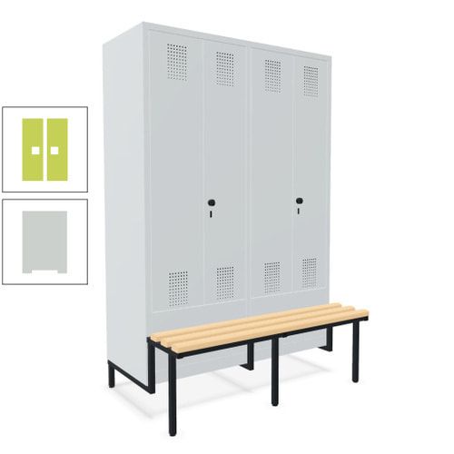 Doppel-Spind, Garderobenschrank, Buche Sitzbank integriert, 4 Abteile 300 mm, Korpus anthrazitgrau, Tür anthrazitgrau, 1.850 x 1.200 x 815 mm (HxBxT)