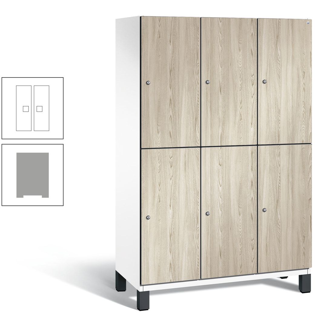 Fächerschrank, Garderobenschrank, mit Füßen, 3 Abteile, 1.980 x 1.200 x 525 mm (HxBxT), Korpus anthrazitgrau, Tür Donau-Ahorn