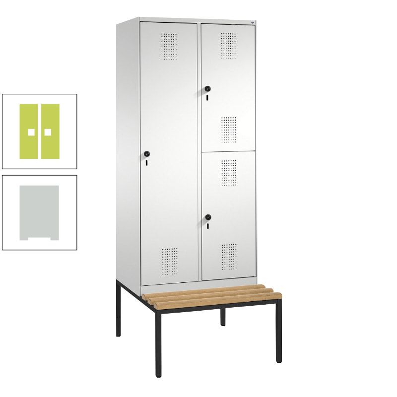 Garderobenschrank, Spind ein- und doppelstöckig Sitzbank, 2 Abteile, 3 Fächer, 2.090 x 800 x 500 mm (HxBxT), Front anthrazitgrau, Korpus anthrazitgrau
