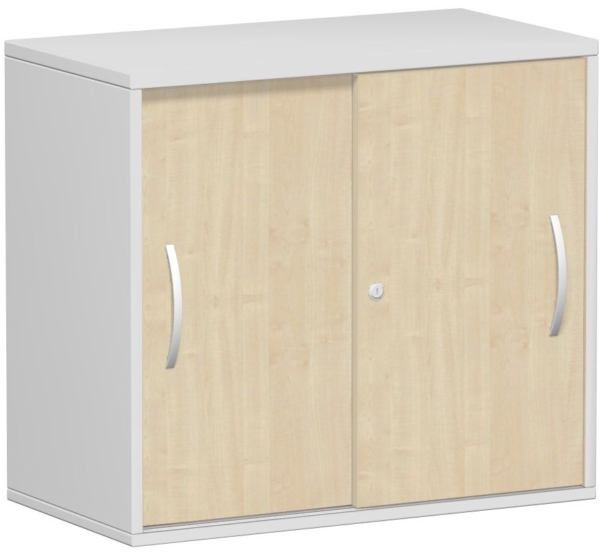 Anstell-Schiebetürenschrank, Stellfüße, 2 Ordnerhöhen, Fachboden, 720 x 1.200 x 425 mm (HxBxT), Korpus Ahorn, Front Buche