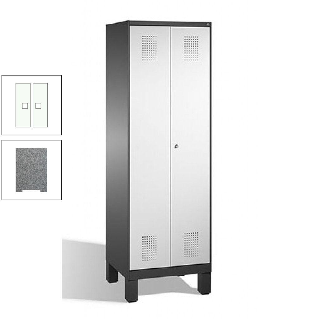 Doppel-Spind, Doppeltüren, Garderobenschrank mit Füßen, 2 Abteile a 300 mm, Korpus anthrazitgrau, Tür anthrazitgrau, 1.850 x 600 x 500 mm (HxBxT)
