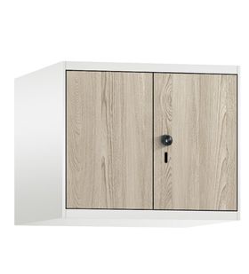 Aufsatzschrank, Schrankaufsatz, Türen paarweise, 2 Fächer a 300 mm, Farbe Vulkangrau, Holzdekor, 500 x 600 x 500 mm (HxBxT)