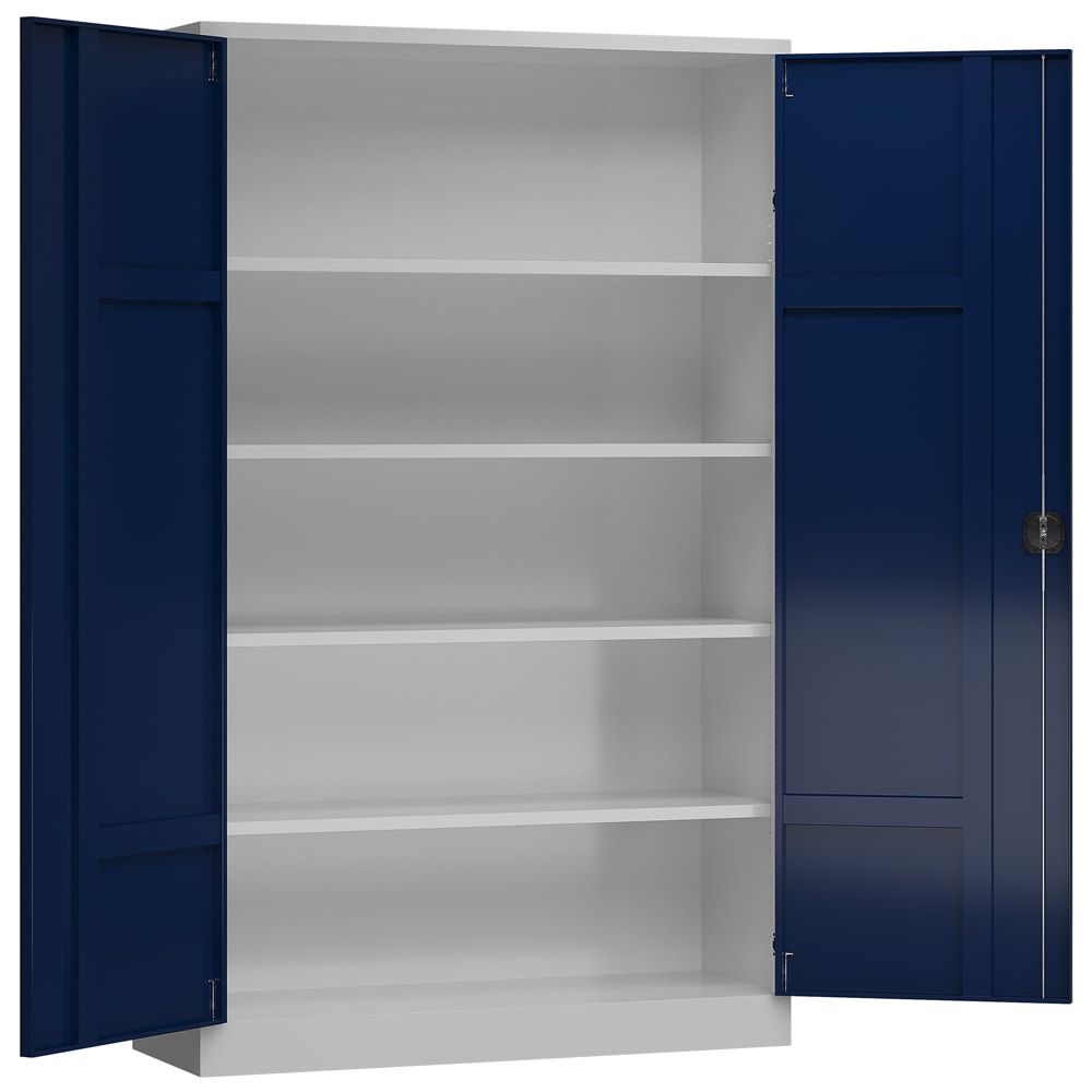 Aktenschrank, Büroschrank, abschließbar, Flügeltüren, 4 Fachböden, 1.945 x 1.200 x 420 mm (HxBxT), Stahl, Korpus und Türen lichtgrau