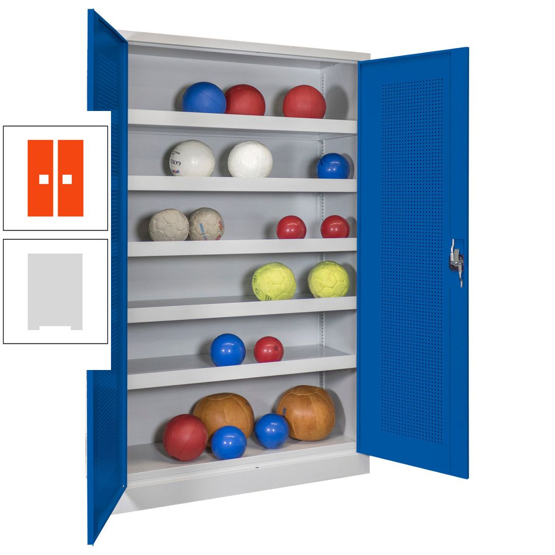 Ballschrank - Lochfeldtüren - 5 Böden - 1.950x1.200x500 mm (HxBxT) - anthrazitgrau