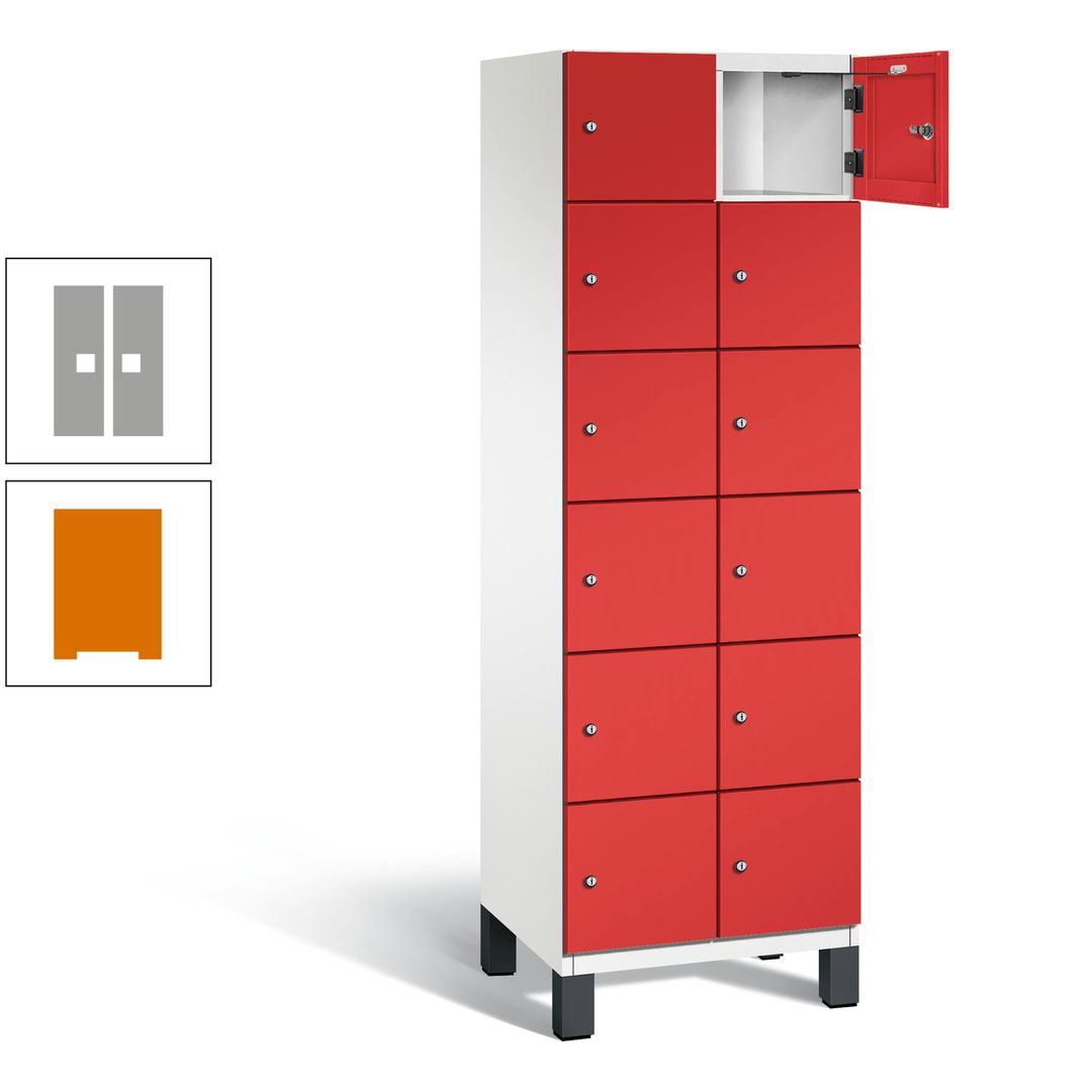 Fächerschrank, Stahlschrank, 12 Fächer, Türöffnungsbegrenzer, Füße, 1.980 x 600 x 525 mm (HxBxT), Korpus anthrazitgrau, Front anthrazitgrau