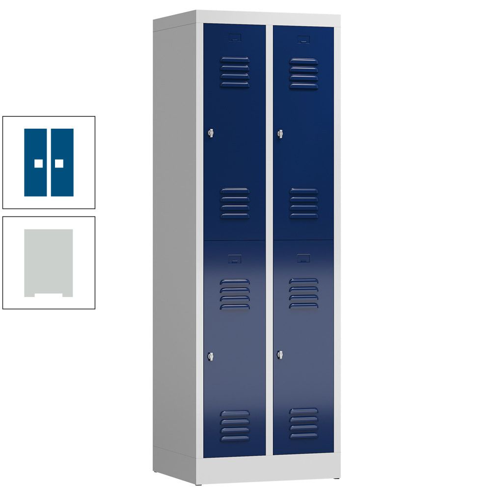 Garderobenschrank, Doppelstockspind, 2 Abteil, 4 Fächer, 1.800 x 590 x 500 mm (HxBxT), Stahl, Drehriegel, Korpus: lichtgrau, Front: anthrazitgrau