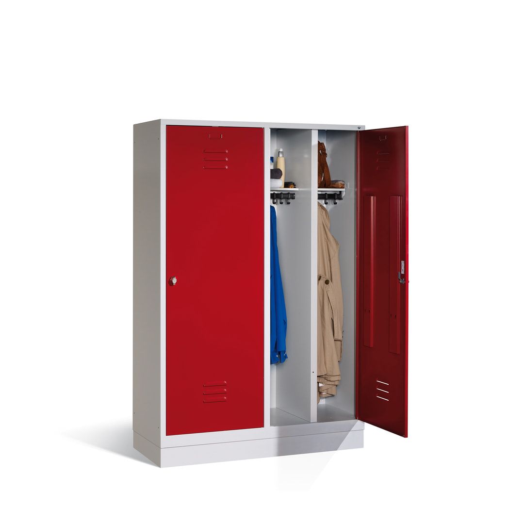 Doppel-Spind mit Großtüren, Garderobenschrank mit Sockel, 4 Abteile a 300 mm, Korpus anthrazitgrau, Tür anthrazitgrau, 1.800 x 1.190 x 500 mm (HxBxT)