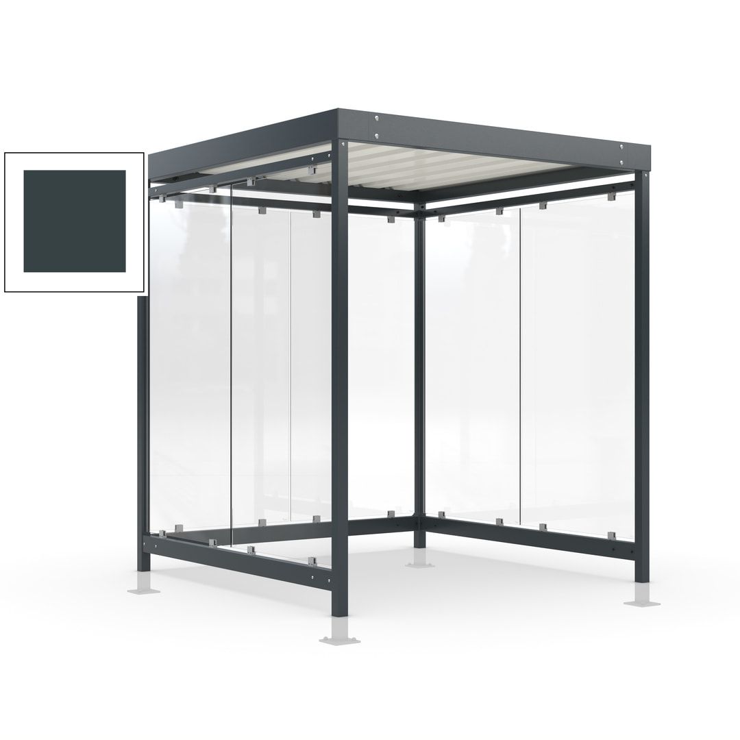 Raucherunterstand, Bushaltestelle, Bausatz, mit Überpflasterung, 6-7 Personen, 6 Wände, 2.440 x 2.165 x 2.165 mm (HxBxT), Achatgrau