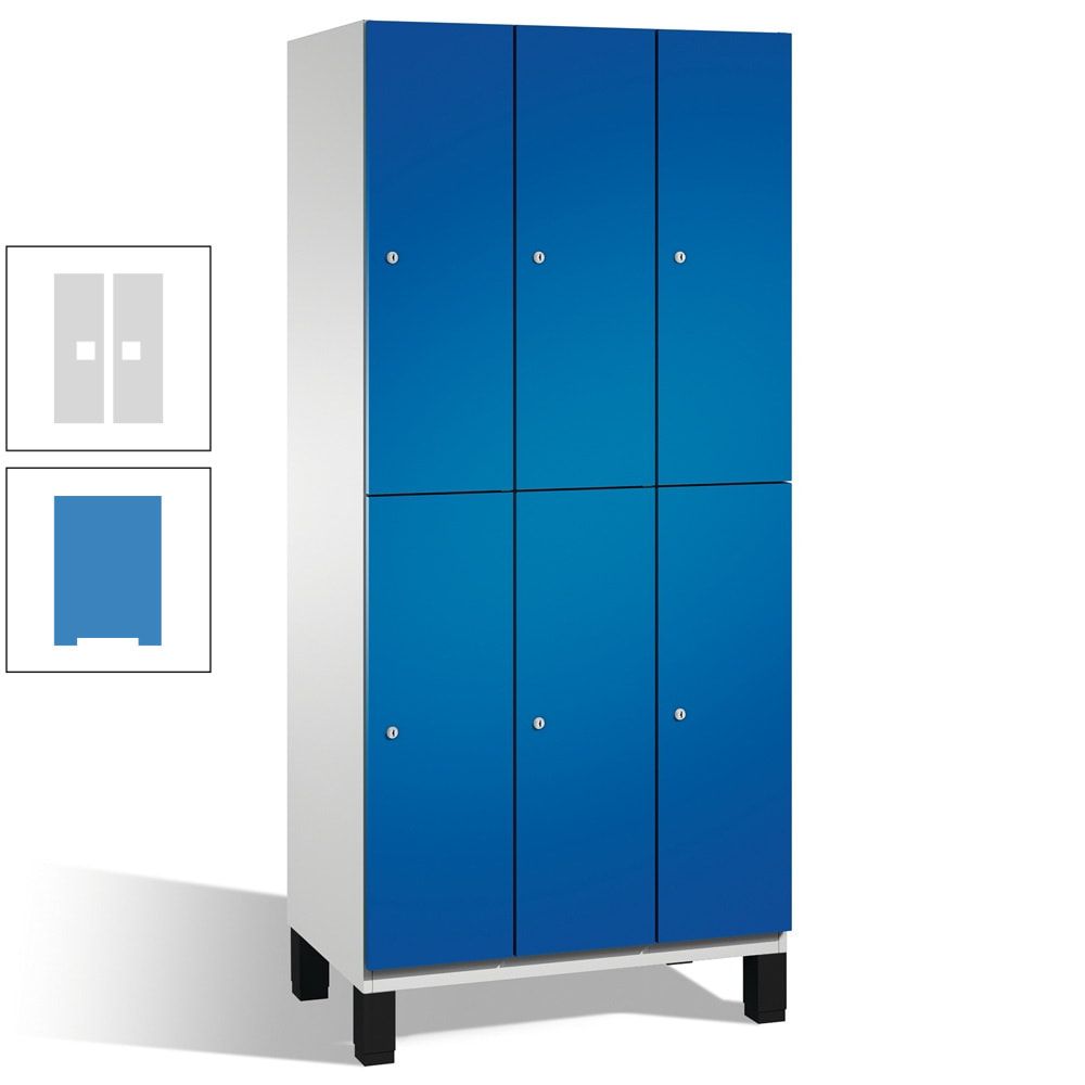 Fächerschrank, Stahlschrank, doppelstöckig, 6 Fächer, Füße, Korpus anthrazitgrau, Tür anthrazitgrau, 1.980 x 900 x 525 mm (HxBxT)