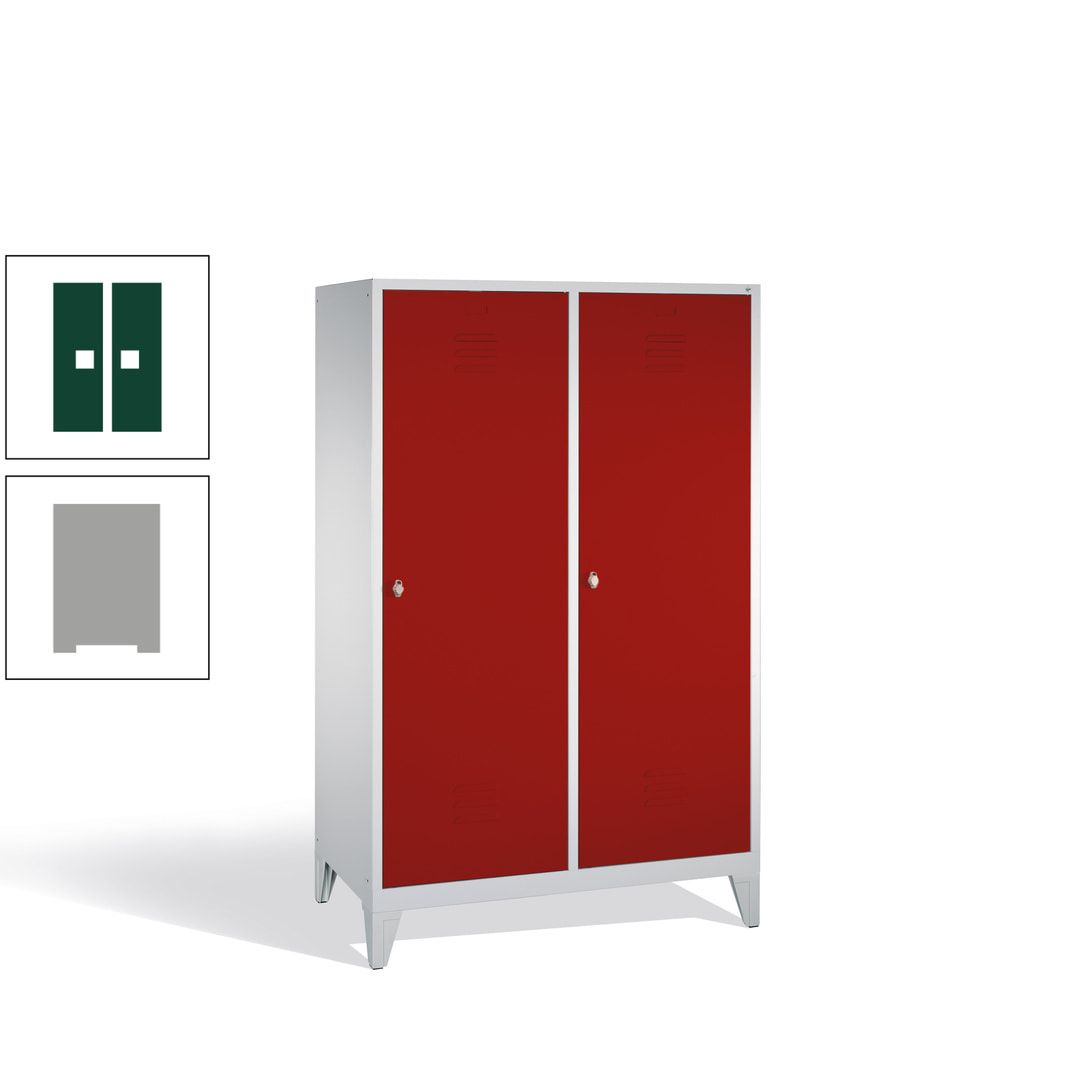 Doppel-Spind mit 2 Großtüren, Garderobenschrank mit Füßen, 4 Abteile a 300 mm, Korpus anthrazitgrau, Tür anthrazitgrau, 1.850 x 1.190 x 500 mm (HxBxT)