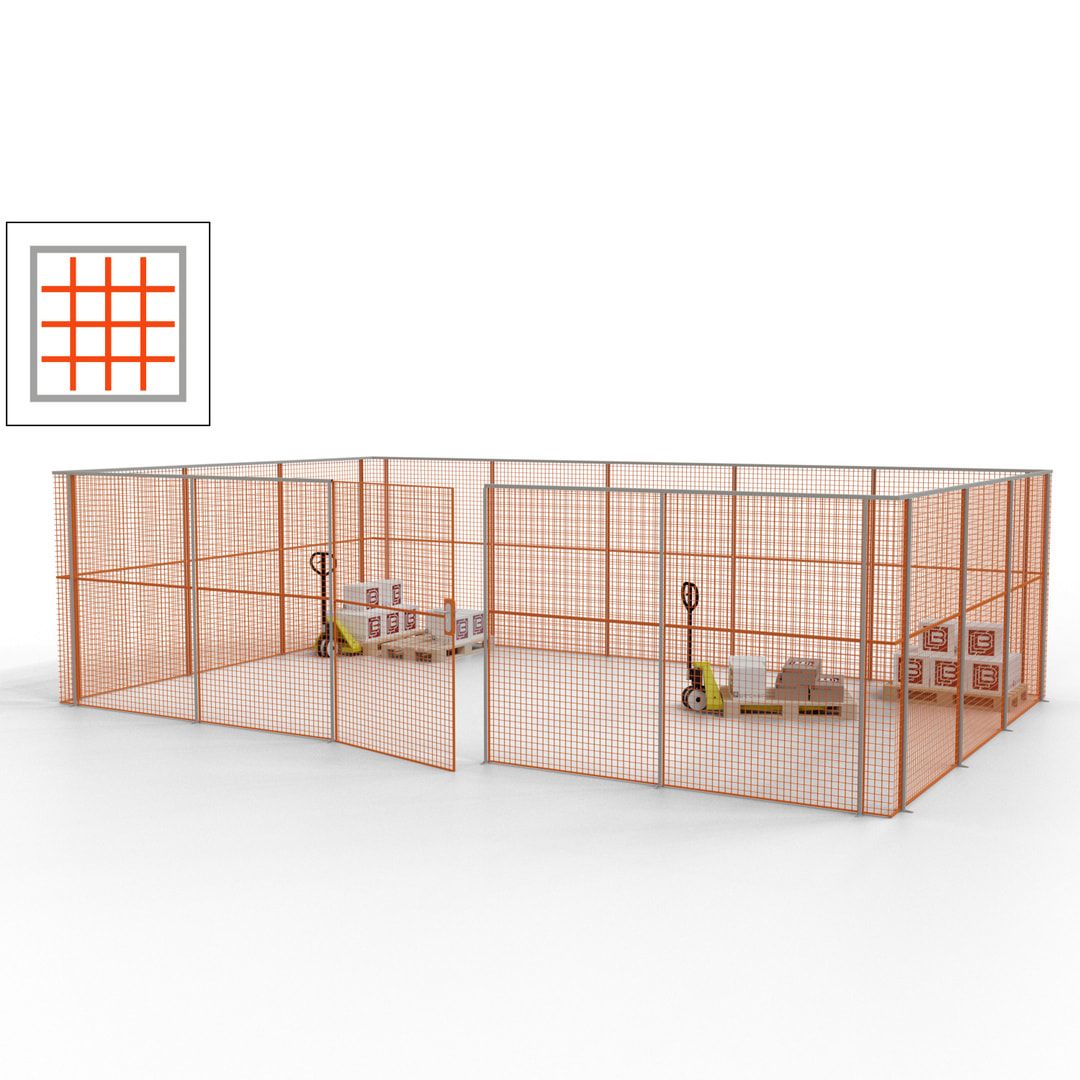 Maschinen Schutzgitter - Hallentrennwand - Sicherheitszaun - Tür - 22 m - 2.200 x 7.900 x 4.900 mm (HxBxT) - enzianblau