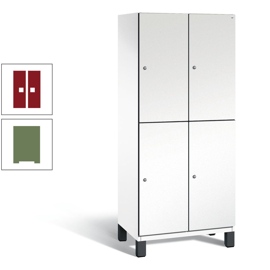 Fächerschrank, Stahlschrank, doppelstöckig, 4 Fächer, Füße, Korpus anthrazitgrau, Tür anthrazitgrau, 1.980 x 800 x 525 mm (HxBxT)