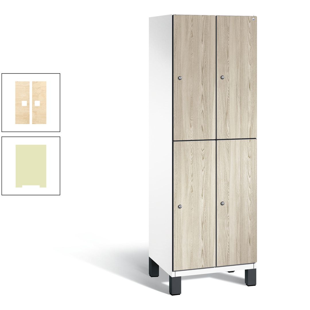 Fächerschrank, Garderobenschrank, mit Füßen, 2 Abteile, 1.980 x 600 x 525 mm (HxBxT), Korpus anthrazitgrau, Tür Donau-Ahorn