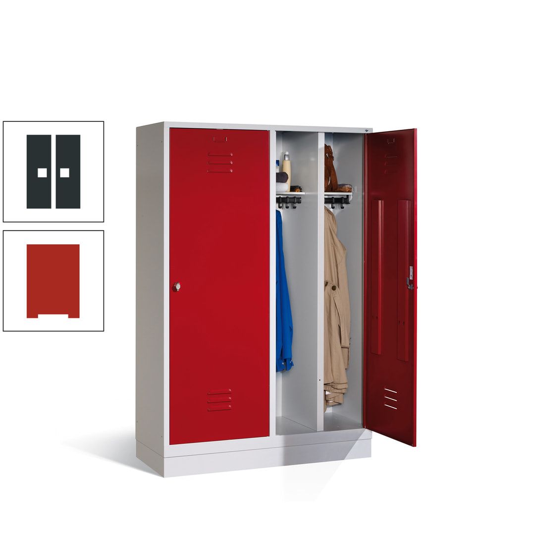 Doppel-Spind mit Großtüren, Garderobenschrank mit Sockel, 4 Abteile a 300 mm, Korpus anthrazitgrau, Tür anthrazitgrau, 1.800 x 1.190 x 500 mm (HxBxT)