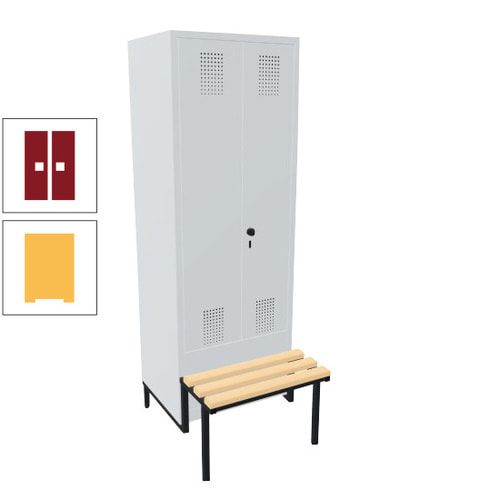 Doppel-Spind, Garderobenschrank, Buche Sitzbank integriert, 2 Abteile a 400 mm, Korpus anthrazitgrau, Tür anthrazitgrau, 1.850 x 800 x 815 mm (HxBxT)