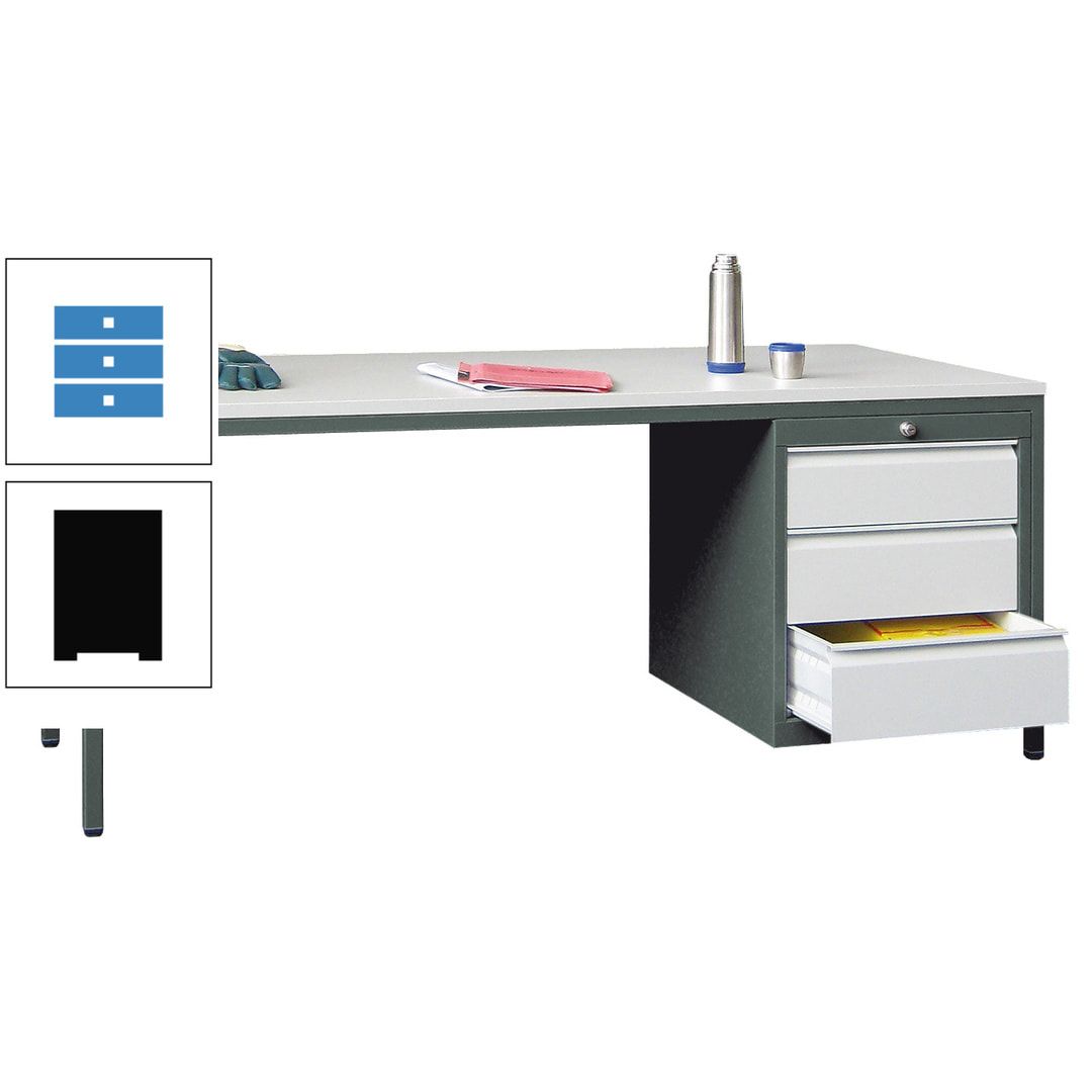 Meisterschreibtisch - 3 Schubladen 150 / 175 mm - 720 x 1.700 x 800 mm (HxBxT) - anthrazitgrau
