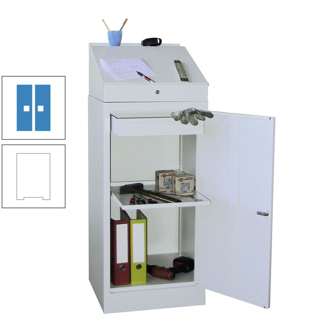 Stehpult mit Schrank - Vollblechtür - Zylinderschloss - 1 Einlegeboden, 1 Schublade - 1.270x500x500 mm (HxBxT) - anthrazitgrau