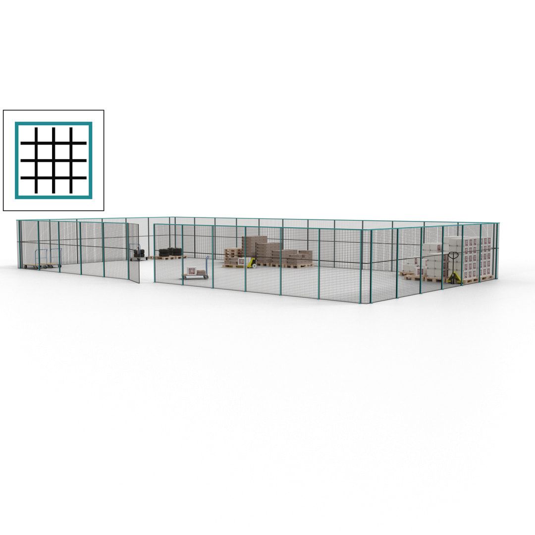 Maschinen Schutzgitter - Hallentrennwand - Sicherheitszaun - Tür - 54 m - 2.200 x 18.400 x 9.400 mm (HxBxT) - enzianblau