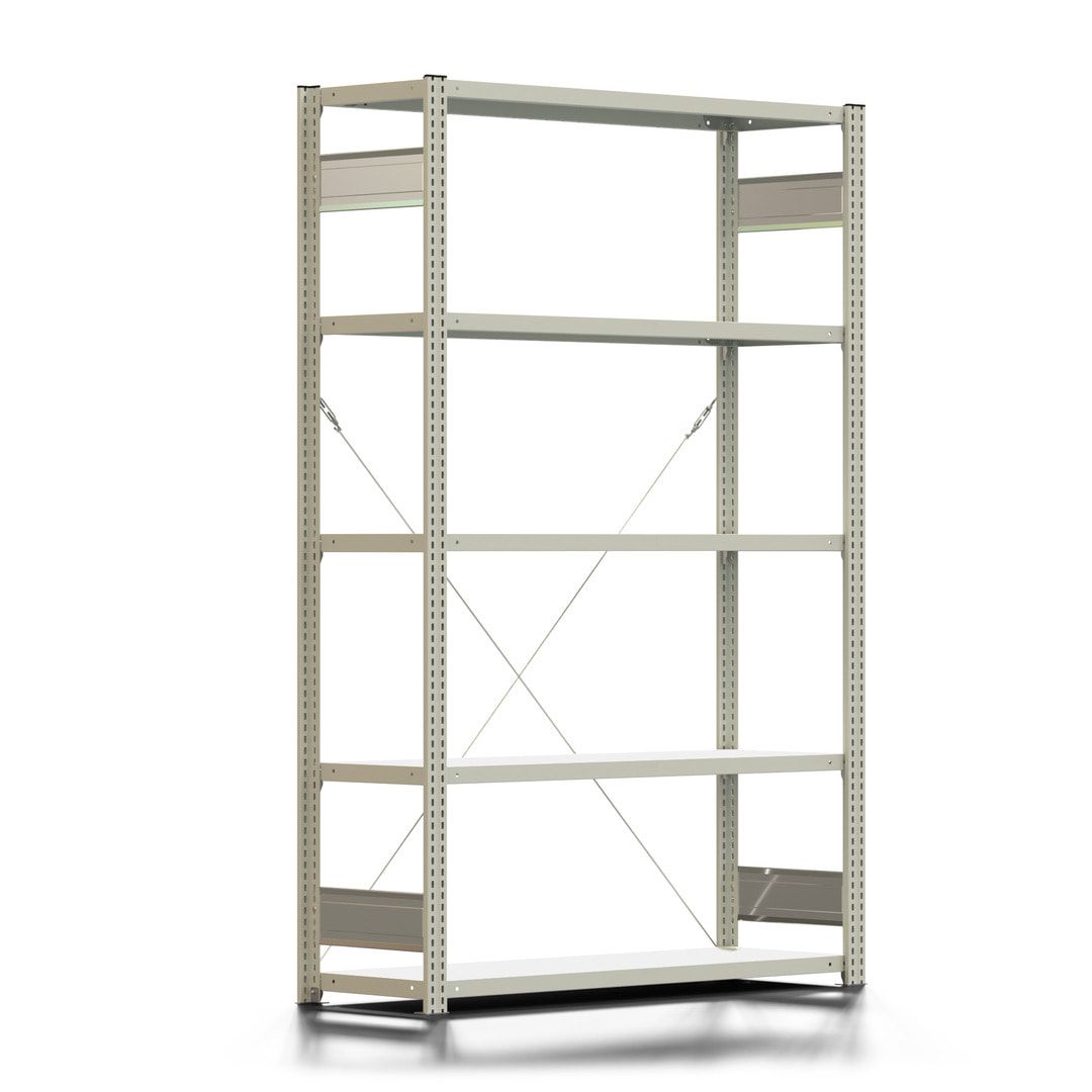 Fachbodenregal mit Tiefenriegel - 250 kg - 2.000 x 1.285 x 400 mm (HxBxT) - Anbauregal - lichtgrau - Lagerregal - Steckregal - BERT