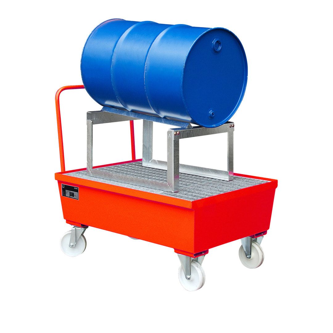 BAUER Auffangwanne - 225 l Volumen - Rollen - Griff - Fassauflage - feuerrot