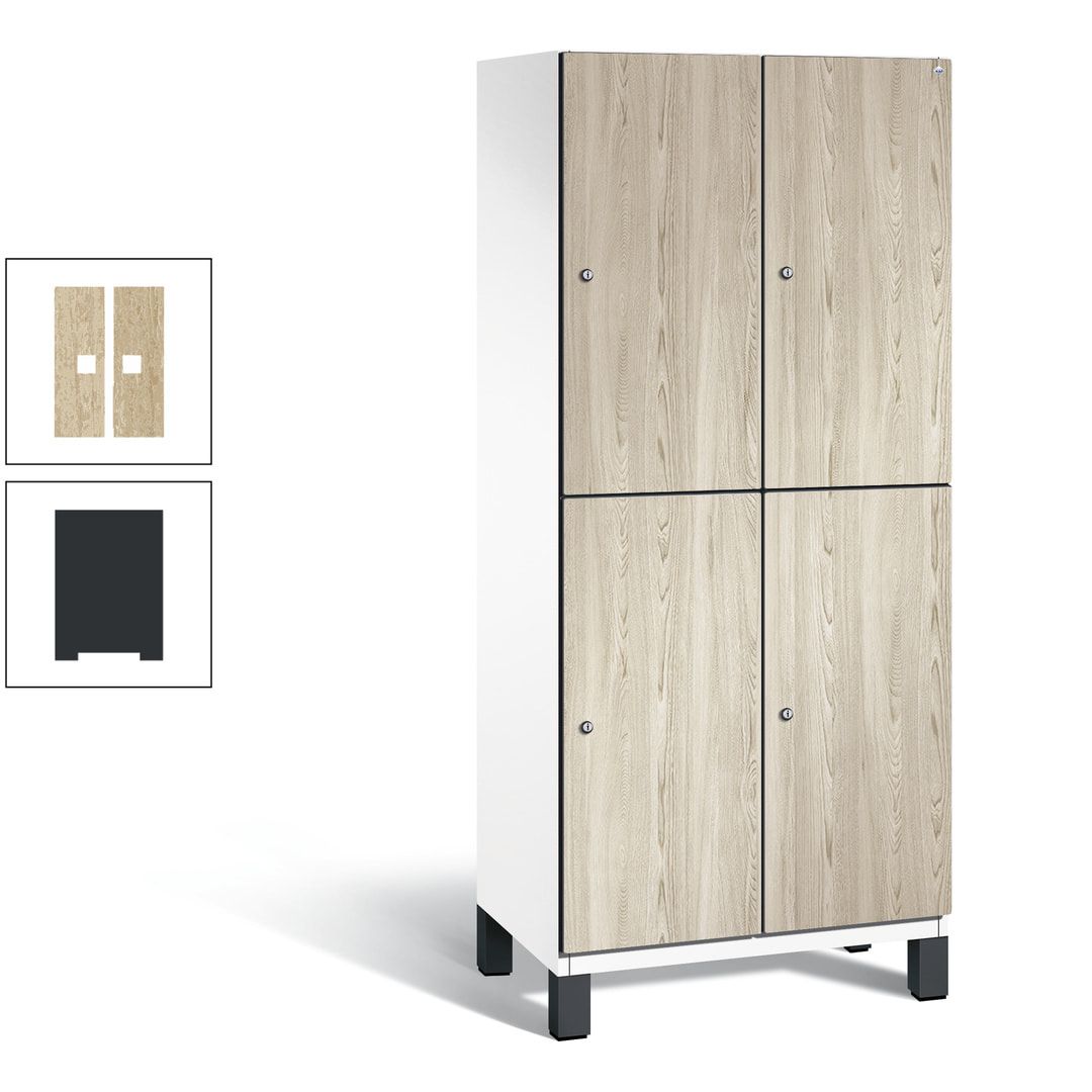 Fächerschrank, Garderobenschrank, mit Füßen, 2 Abteile, 1.980 x 800 x 525 mm (HxBxT), Korpus anthrazitgrau, Tür Donau-Ahorn