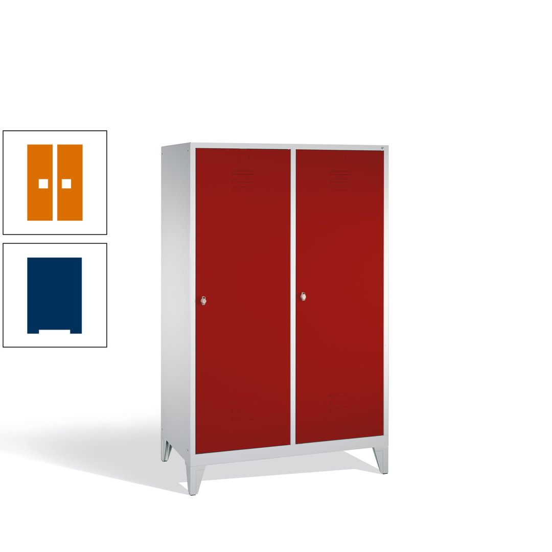 Doppel-Spind mit 2 Großtüren, Garderobenschrank mit Füßen, 4 Abteile a 300 mm, Korpus anthrazitgrau, Tür anthrazitgrau, 1.850 x 1.190 x 500 mm (HxBxT)