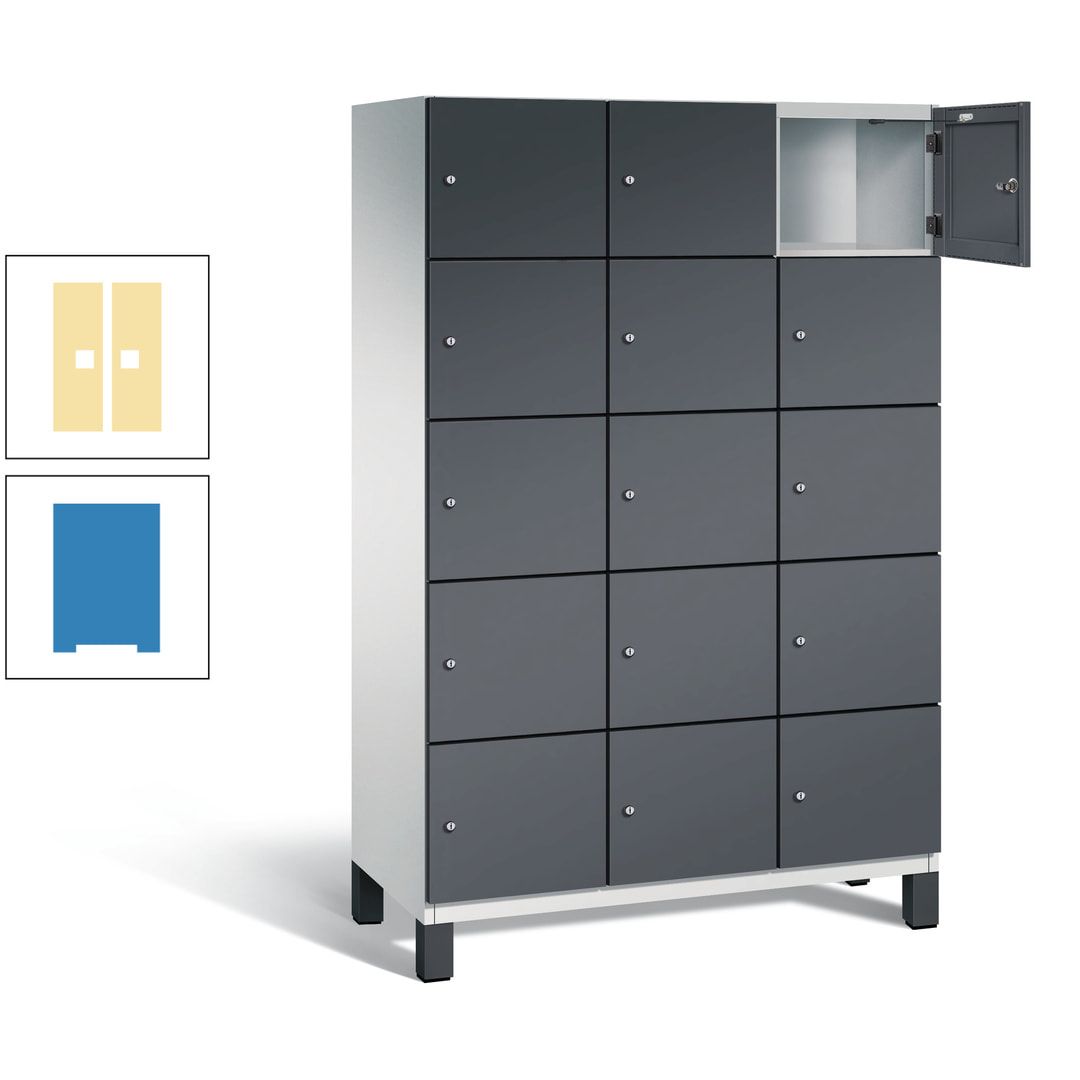 Fächerschrank, Stahlschrank, 15 Fächer, Türöffnungsbegrenzer, Füße, 1.980 x 1.200 x 525 mm (HxBxT), Korpus anthrazitgrau, Front anthrazitgrau