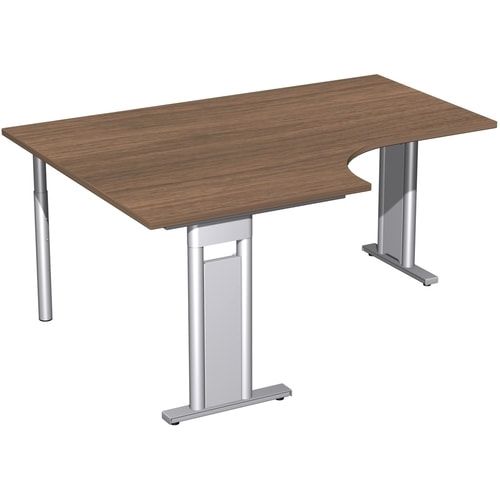 Eckschreibtisch, Eckteil 800 mm, Ecke links, Füße einseitig verkürzt, C-Fuß Pro, 720 x 1.600 x 1.200 mm (HxBxT), Gestell silber, Dekor Ahorn