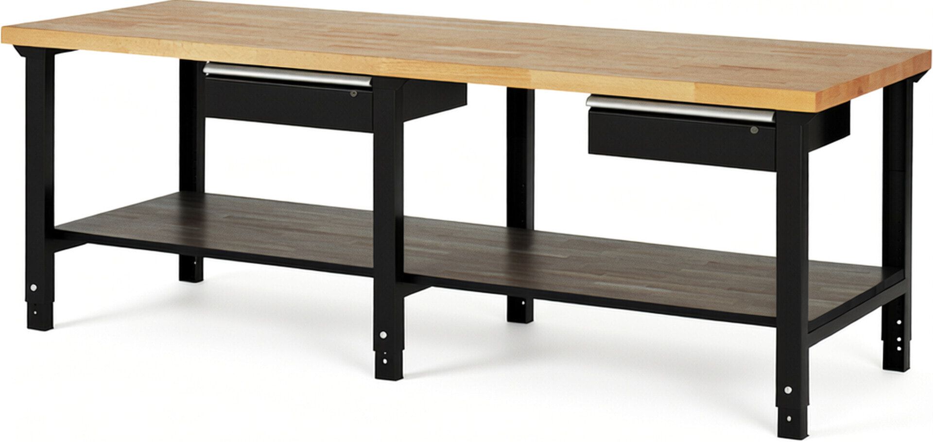 Werkbank mit Ablage - 2 Schubladen - 150:2 - höhenverstellbar 790 - 1.140 mm - 2.500 x 900 mm (BxT) - 750 kg - Buche - Anthrazitgrau