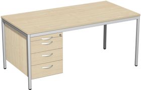 Schreibtisch 4-Fuß Eco - Hängecontainer - 4 Schubfächer - abschließbar - 720 x 800 mm (HxT) - Gestell lichtgrau - Dekor wählbar