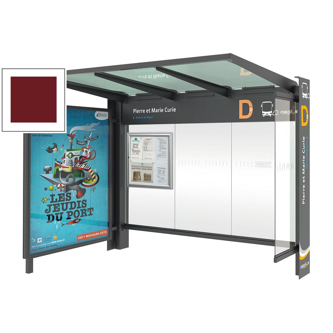 Buswartehalle, Haltestelle, Unterstand, Seitenverkeidung, Schaukasten, Infokasten, ESG, enzianblau (RAL 5010), 2.450 x 3.000 x 1.550 mm (HxBxT)