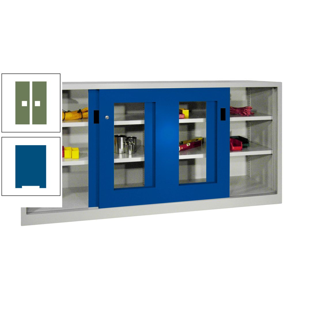 Schiebetürenschrank - Sichtfenstertüren - 1.000x2.000x400 mm (HxBxT) - 4 Böden, gepulvert - Zylinderschloss - anthrazitgrau