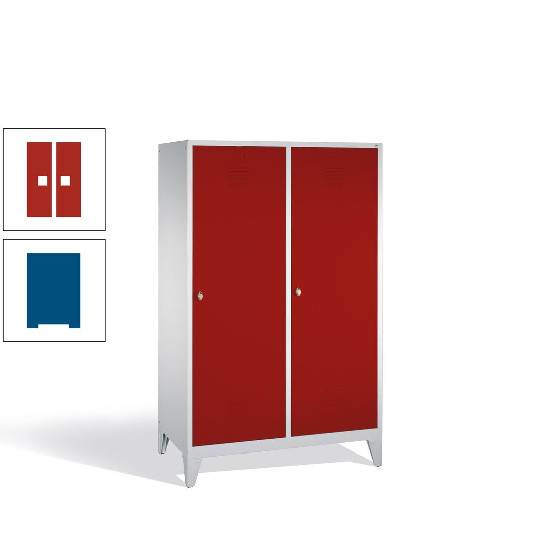 Doppel-Spind mit 2 Großtüren, Garderobenschrank mit Füßen, 4 Abteile a 300 mm, Korpus anthrazitgrau, Tür anthrazitgrau, 1.850 x 1.190 x 500 mm (HxBxT)
