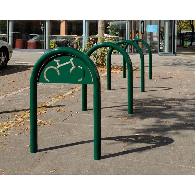 Fahrradbügel - Fahrradständer - mit Beschilderung - Einbetonierung - Stahl - Büroklammerform - 1.000 x 625 mm (HxB) - enzianblau