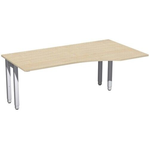 Eckschreibtisch, Ecke rechts, Füße einseitig verkürzt, 4-Fuß Quadrat Pro, höhenverstellbar, 680-800 x 1.600 x 1.000 mm (HxBxT), Dekor Ahorn