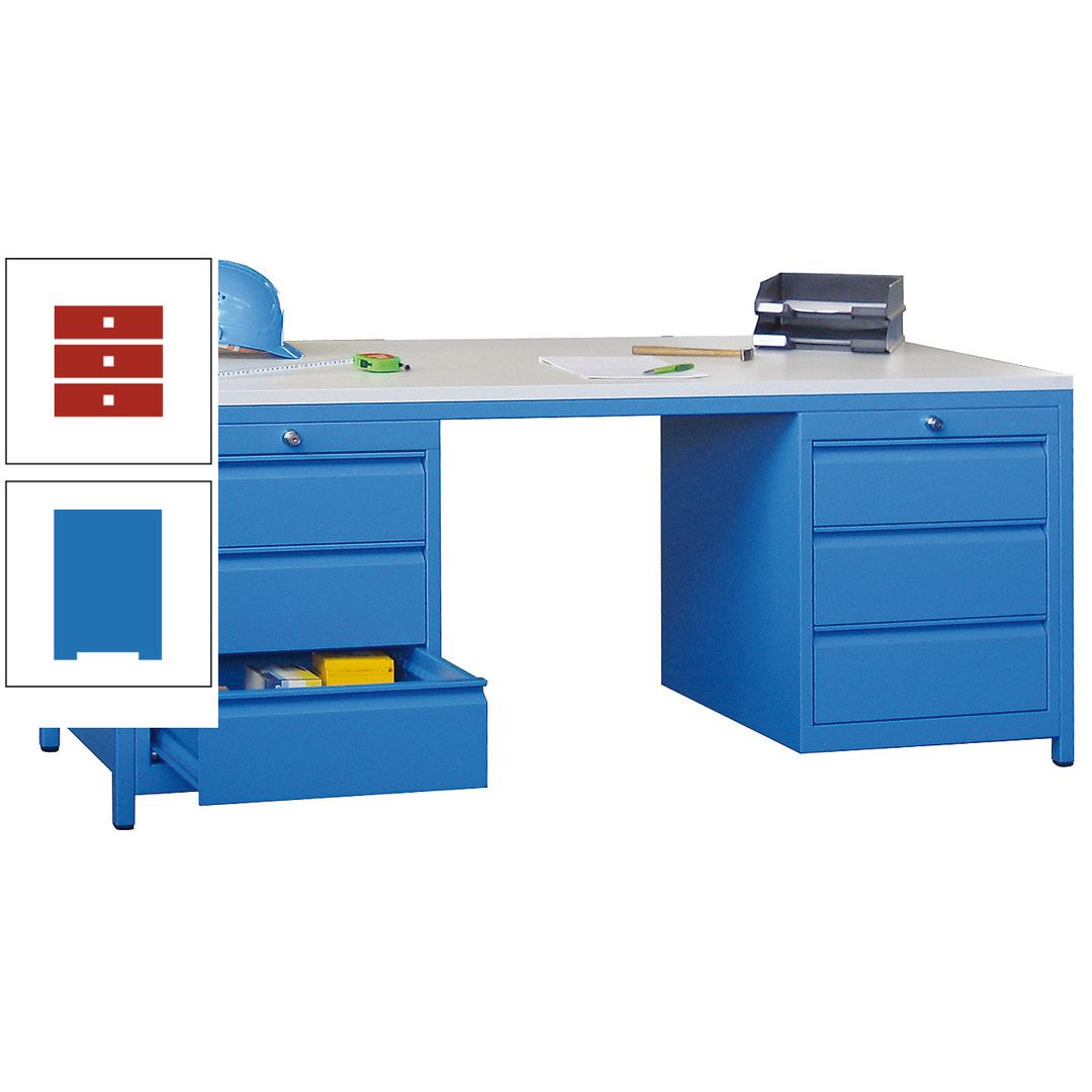 Meisterschreibtisch - 2 Schubladenblöcke - 6 Schubladen - 720 x 1.700 x 800 mm (HxBxT) - anthrazitgrau