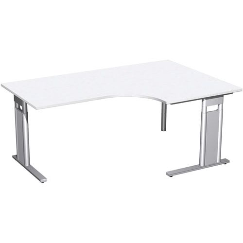 Eckschreibtisch, Eckteil 800 mm, rechts, Füße einseitig verkürzt, C-Fuß Pro, höhenverstellbar, 680-820 x 1.600 x 1.200 mm (HxBxT), Dekor Ahorn