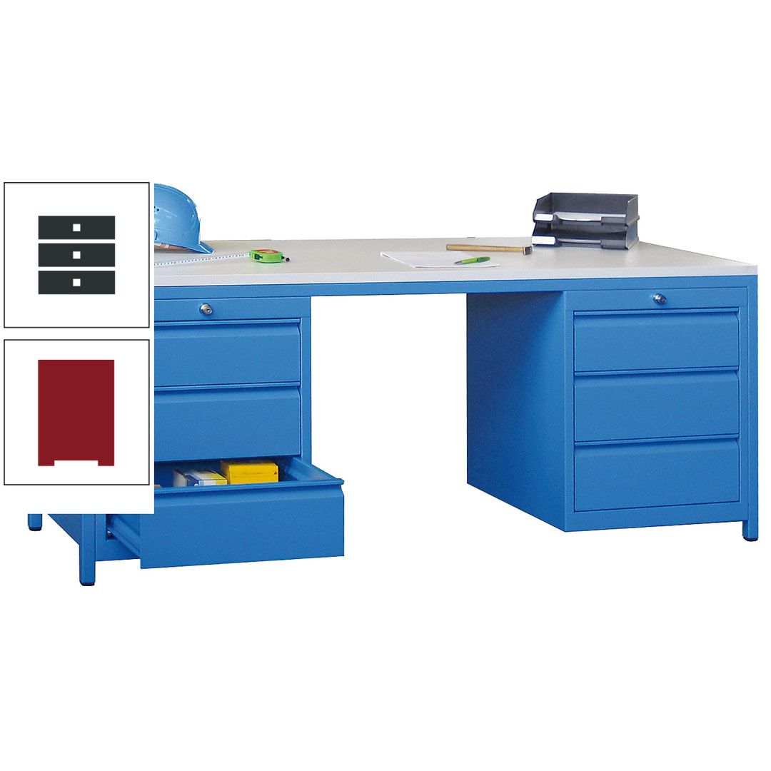 Meisterschreibtisch - 2 Schubladenblöcke - 6 Schubladen - 720 x 1.700 x 800 mm (HxBxT) - anthrazitgrau