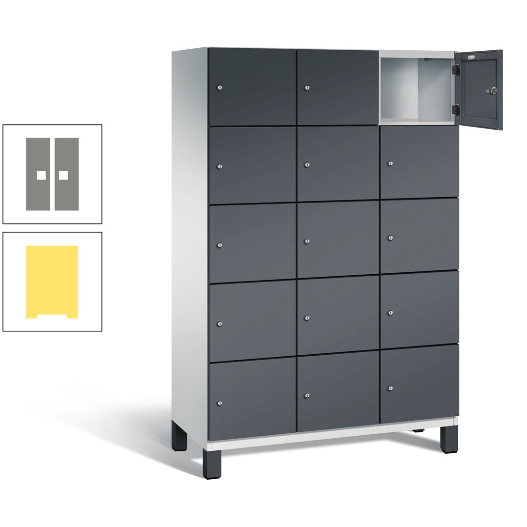 Fächerschrank, Stahlschrank, 15 Fächer, Türöffnungsbegrenzer, Füße, 1.980 x 1.200 x 525 mm (HxBxT), Korpus anthrazitgrau, Front anthrazitgrau