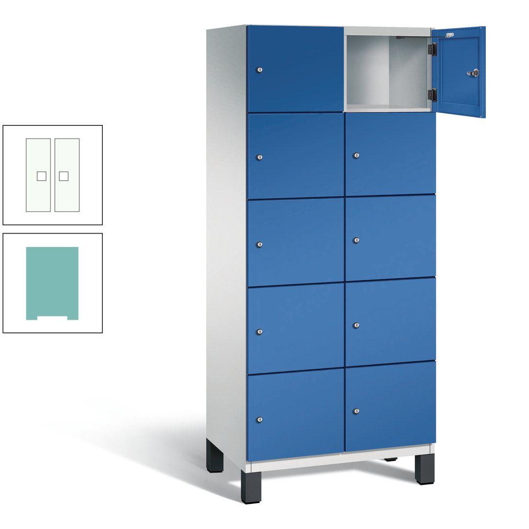 Fächerschrank, Stahlschrank, 10 Fächer, Türöffnungsbegrenzer, Füße, 1.980 x 800 x 525 mm (HxBxT), Korpus anthrazitgrau, Front anthrazitgrau