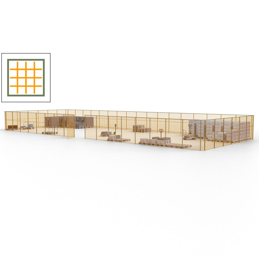 Maschinen Schutzgitter - Hallentrennwand - Sicherheitszaun - Tür - 69 m - 2.200 x 19.900 x 15.400 mm (HxBxT) - enzianblau