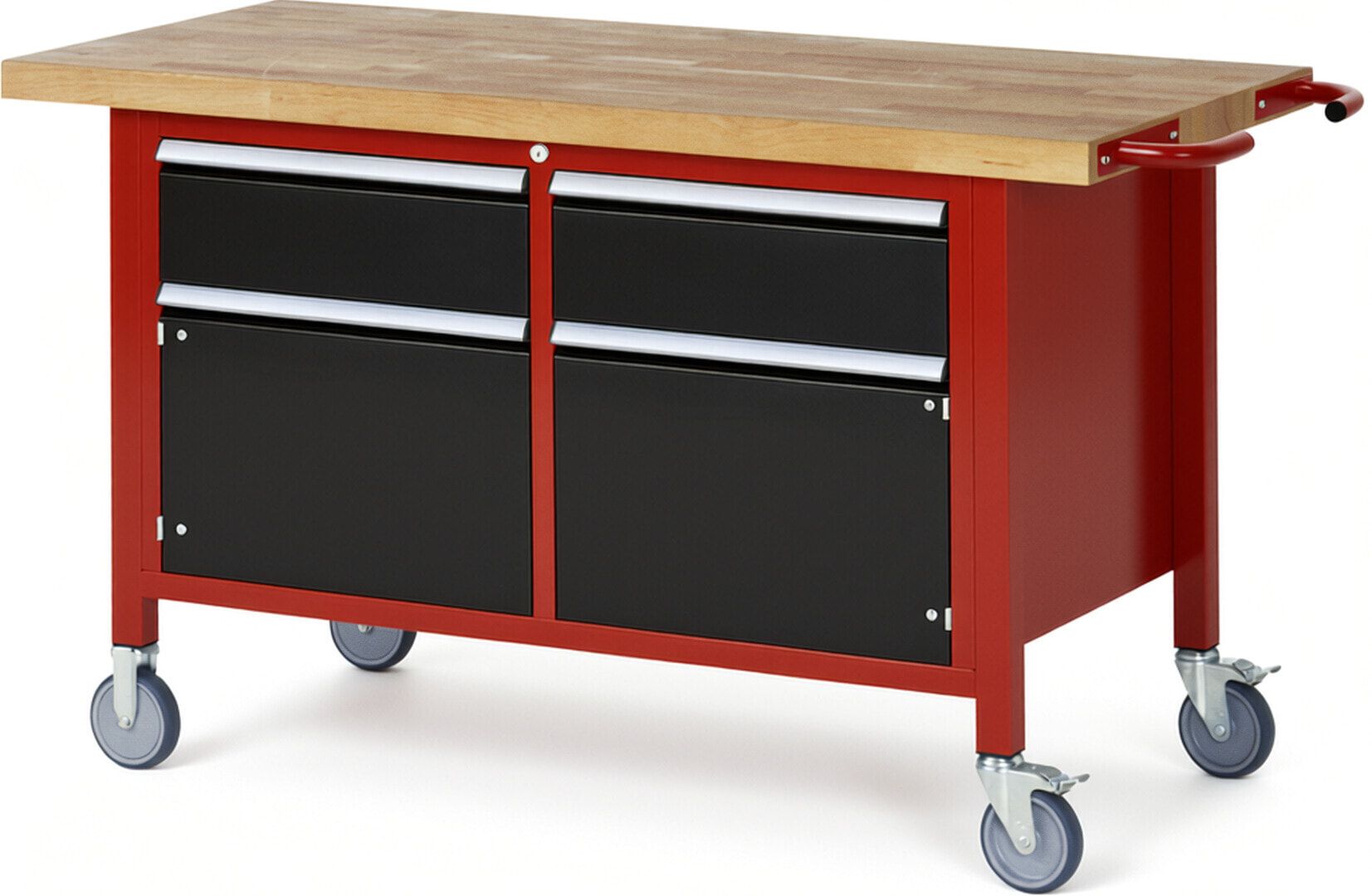 Mobile Werkbank, 2 Schränke - 2 Schubladen - Teilauszug - 180:2 - Höhe 880-1.080 mm - 1.500 x 700 mm - 450 kg - Buche - Anthrazitgrau