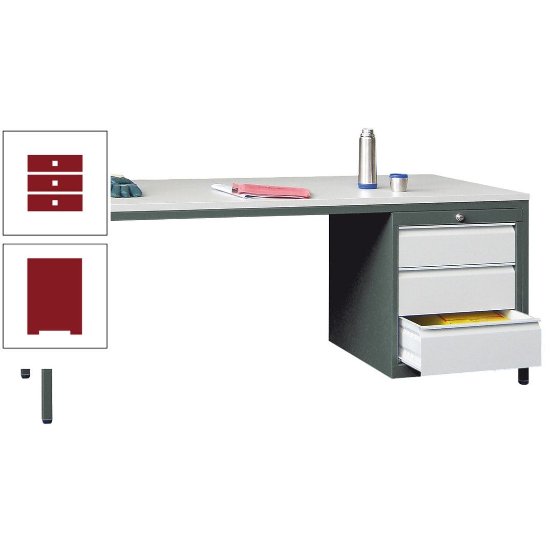 Meisterschreibtisch - 3 Schubladen 150 / 175 mm - 720 x 1.700 x 800 mm (HxBxT) - anthrazitgrau