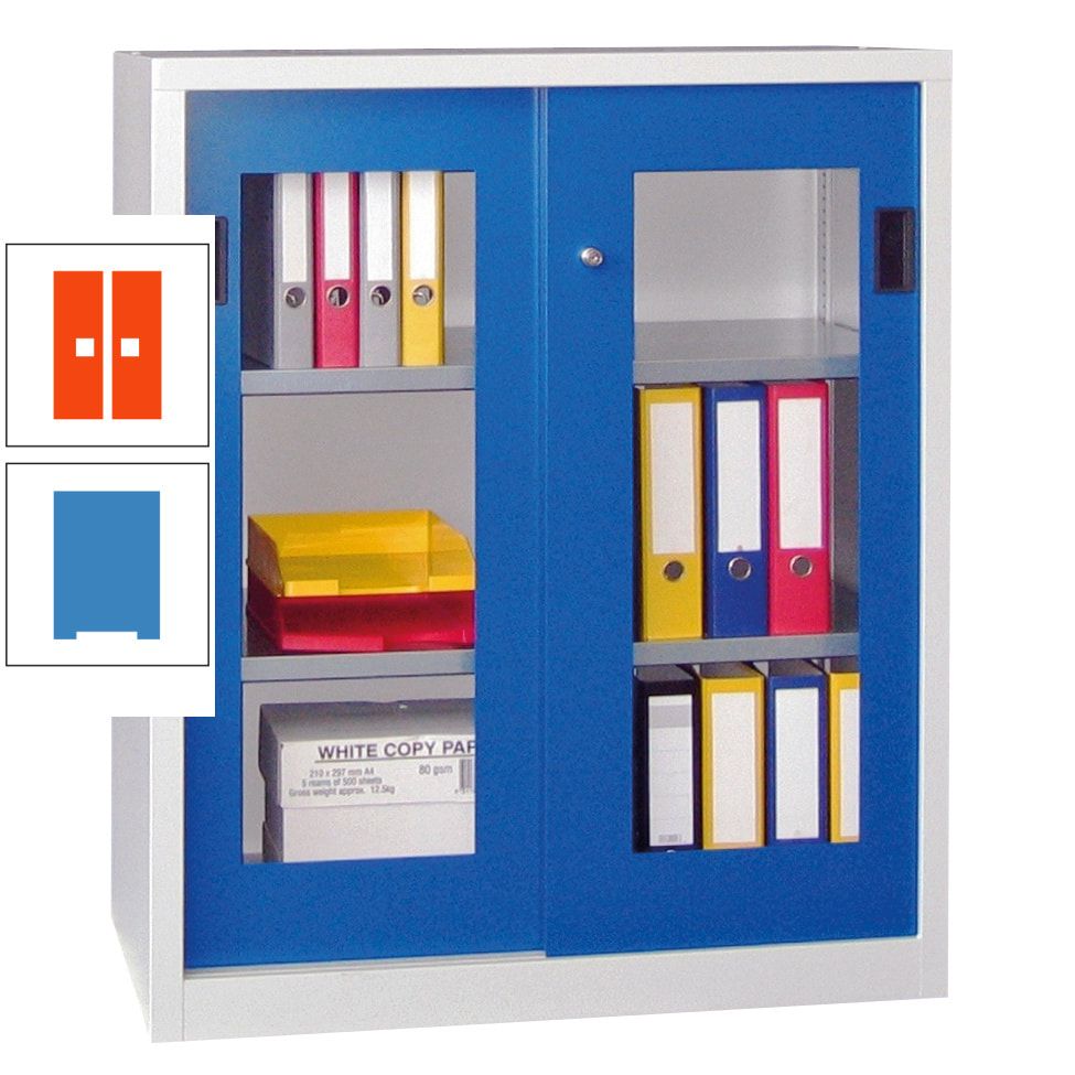 Schiebetürenschrank - Sichtfenstertüren - 1.000x1.000x400 mm (HxBxT) - 2 Böden, gepulvert - Zylinderschloss - anthrazitgrau