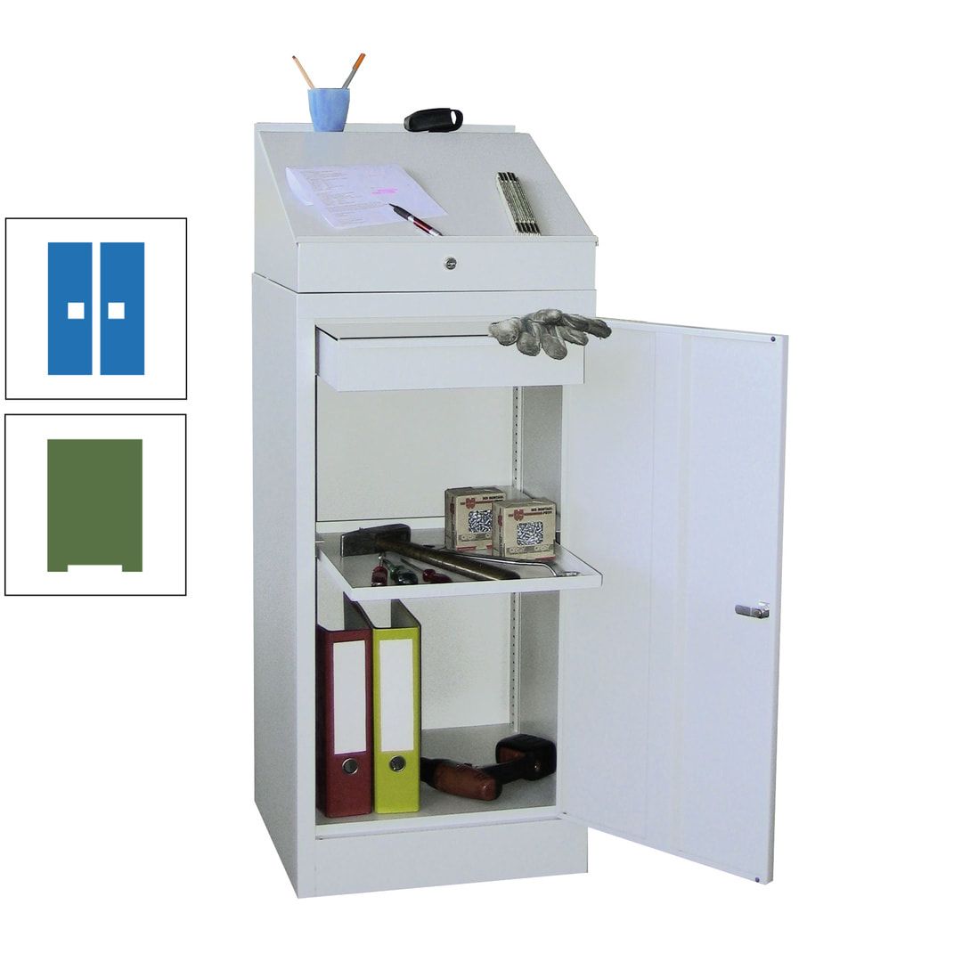 Stehpult mit Schrank - Vollblechtür - Zylinderschloss - 1 Einlegeboden, 1 Schublade - 1.270x500x500 mm (HxBxT) - anthrazitgrau